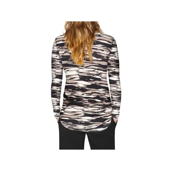 B NEW YORK Womens Beige Stretch Printed Long Sleeve Scoop Neck Top S - Picture 2 of 2